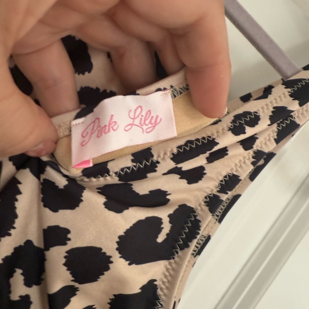 Pink Lily Leopard Print One Piece Asymmetrical Swimsuit Brown Black - Picture 4 of 5